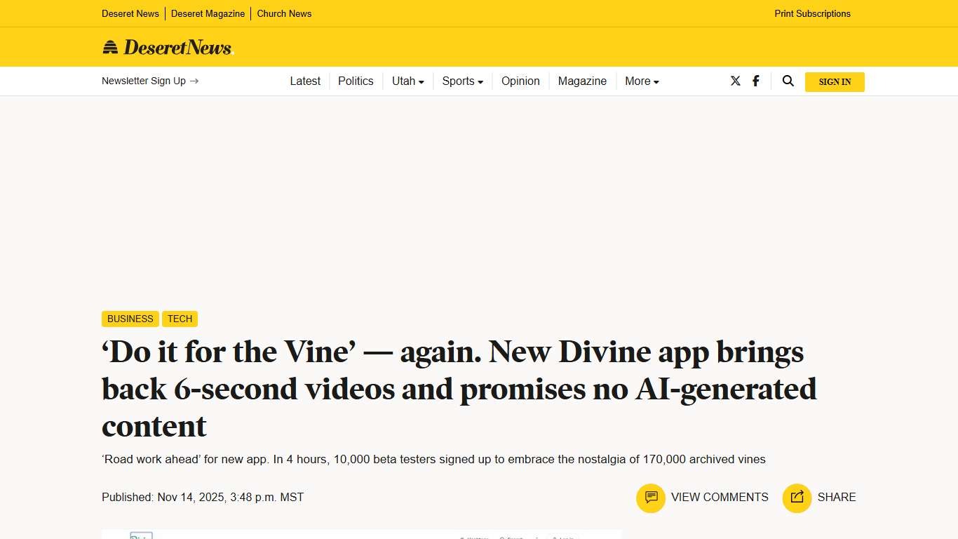 ‘Do it for the Vine’ — again. Divine app brings back 6-second videos – Deseret News